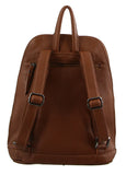 Milleni Ladies Genuine Italian Leather Backpack Bag Twin Zip - Cognac