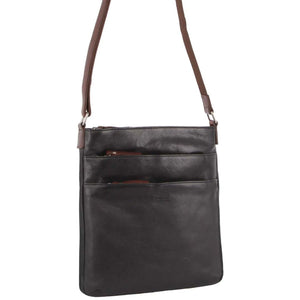 Milleni Womens Italian Leather Bag Soft Nappa Leather Cross-Body Travel - Black/Chestnut