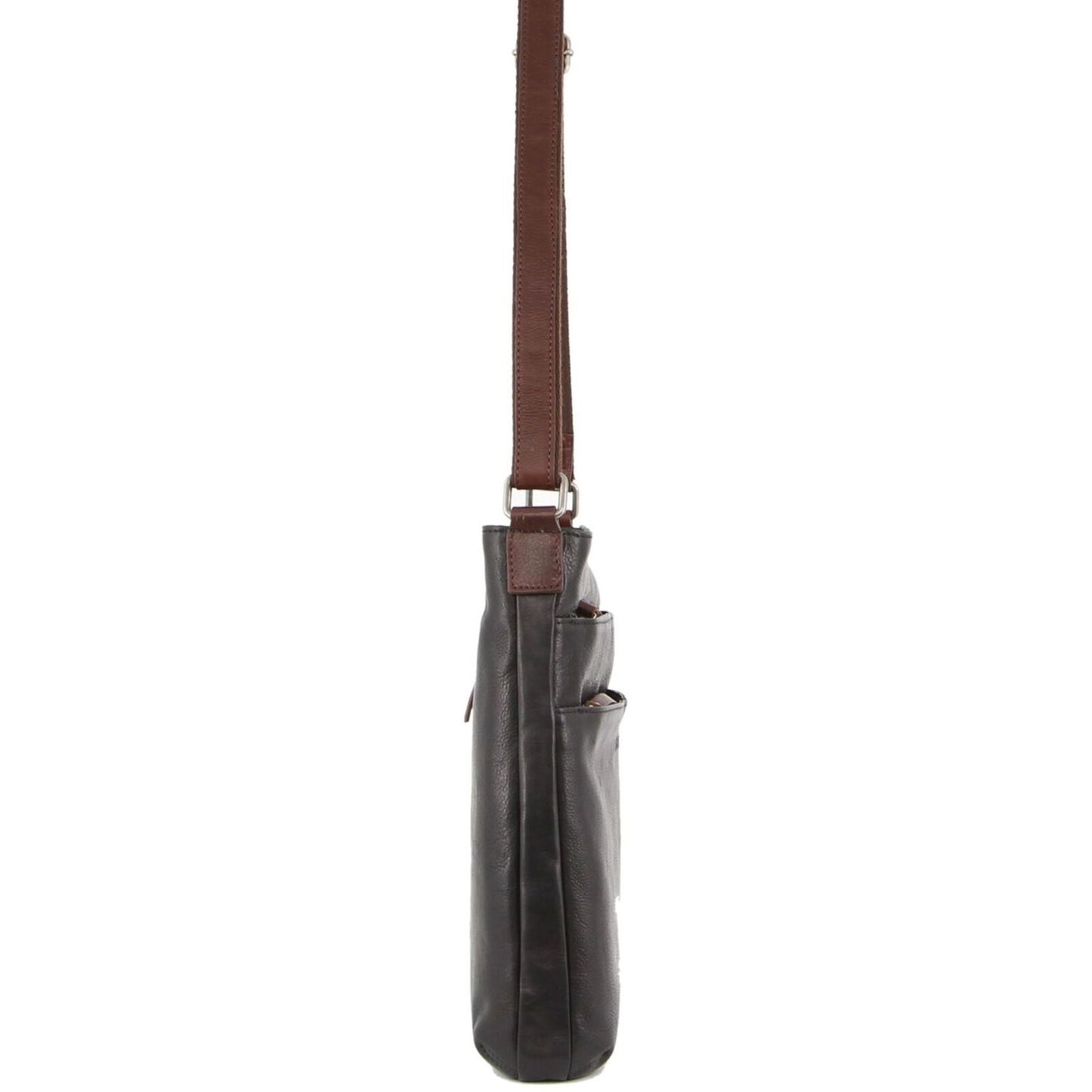 Milleni Womens Italian Leather Bag Soft Nappa Leather Cross-Body Travel - Black/Chestnut