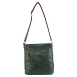 Milleni Ladies Nappa Leather Zip Closure Cross Body Bag Travel - Emerald/Chestnut