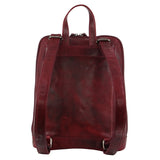 Milleni Ladies Nappa Leather Bag Twin Zip Backpack w/ Zipped Pocket - Cherry Red
