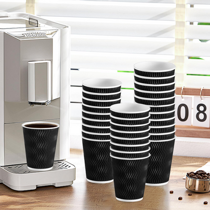 500x Triple Wall Coffee Cups (12oz) Disposable Takeaway BPA Free Paper Bulk in Black