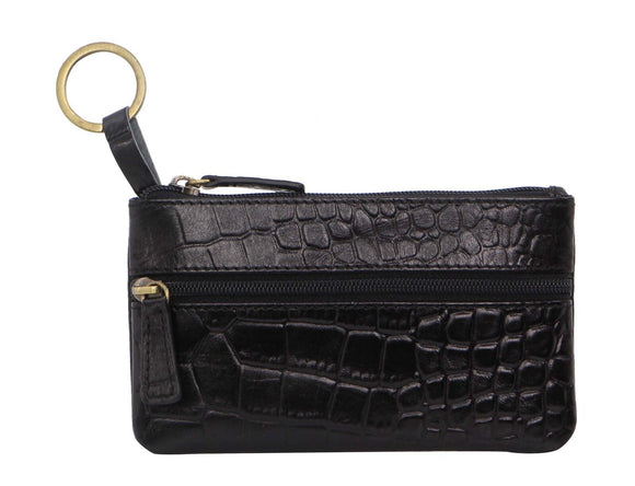 Pierre Cardin Ladies Womens Genuine Leather RFID Coin Purse Wallet - Black (Croc)