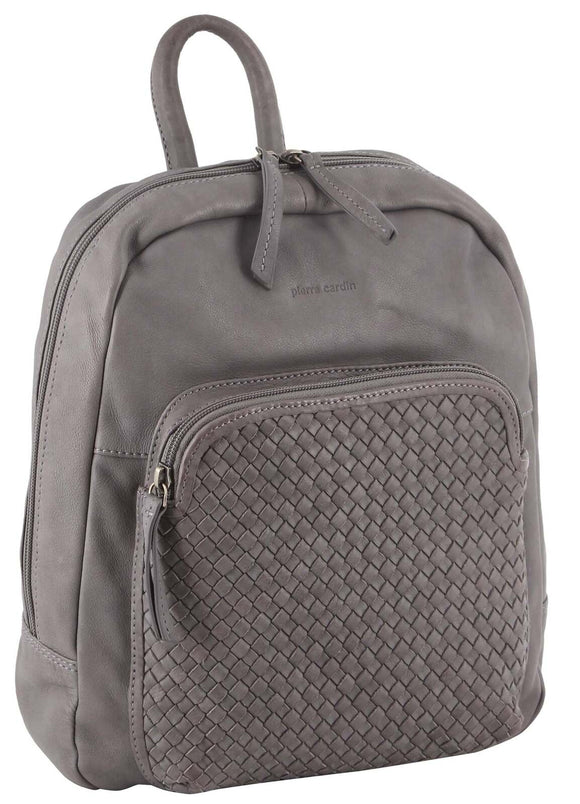 Pierre Cardin Womens Woven Soft Leather Backpack Bag Travel Designer - Sky Blue