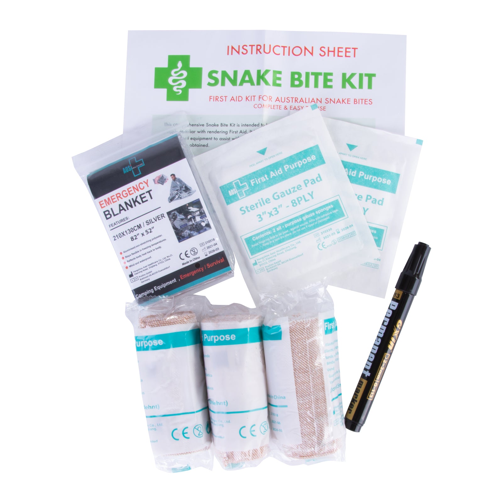 Snake Bite First Aid Kits ARTG Registered Australia 3x 9 Piece