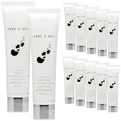 12pc Set Terre A Mer Pure Hydration Amino Acid/Argan Oil Shampoo & Conditioner  - 60ml Travel Size