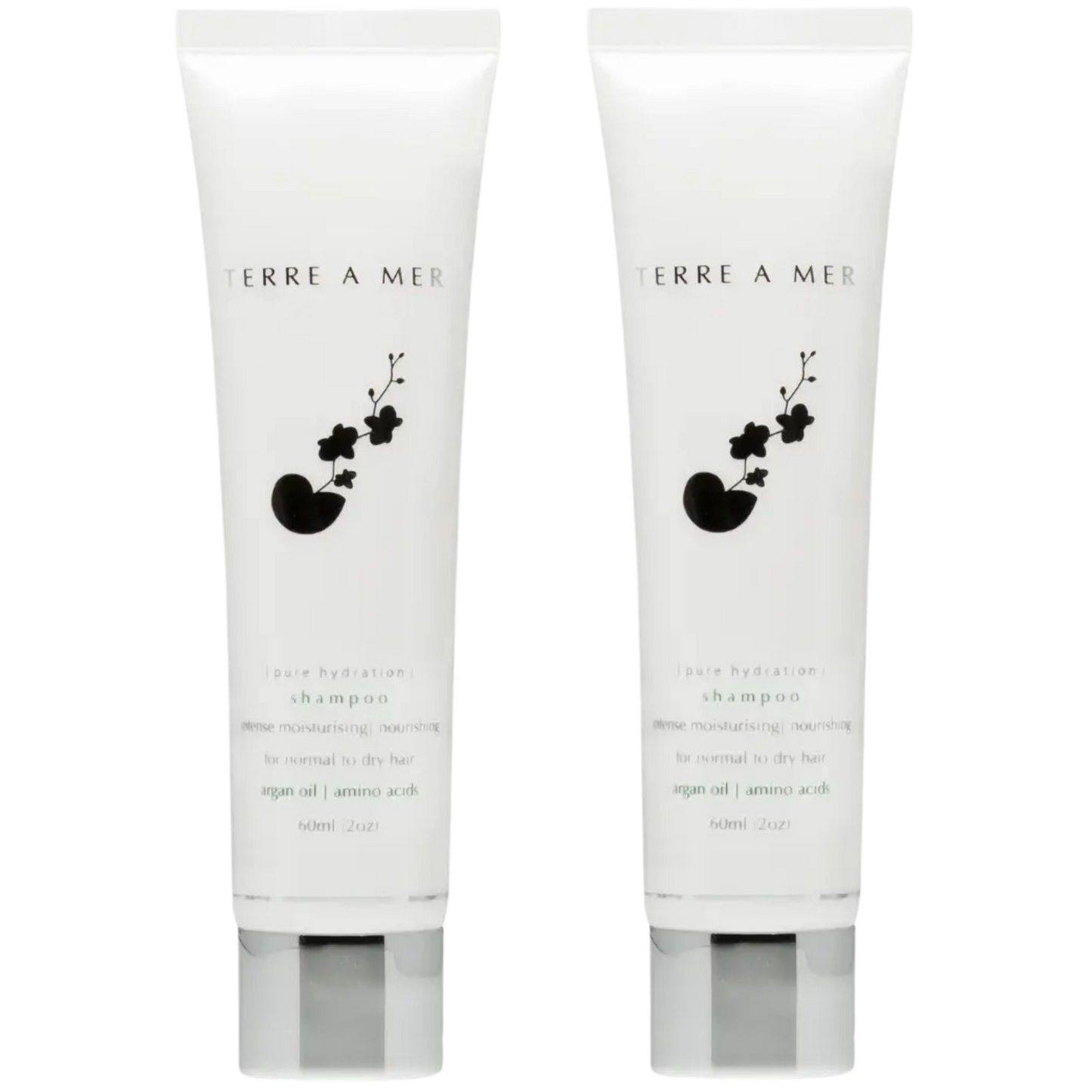 2x Terre A Mer Pure Hydration Amino Acid/Argan Oil Shampoo - 60ml Travel Size