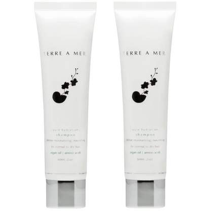2x Terre A Mer Pure Hydration Amino Acid/Argan Oil Shampoo - 60ml Travel Size