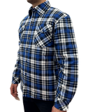Mens QUILTED FLANNELETTE SHIRT 100% COTTON Flannel Jacket Padded Long Sleeve - Black/Navy/White (Quilted) - S