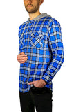 Mens Cotton Flannelette Shirt w Jersey Hood Long Sleeve Flannel - Spanish Blue - 6XL