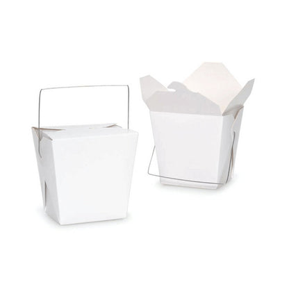 Bulk Packs 100  x 235ML/8oz White Noodle Box Pail With Metal Wire Handle
