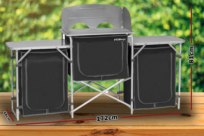 Camping Kitchen&nbsp; Deluxe AlumiCamping Kitchen&nbsp; Deluxe Aluminium Foldable Camping Kitchen Picnic Cupboard Bench Table Windshieldnium Foldable Camping Kitchen Picnic Cupboard Bench Table Windshield