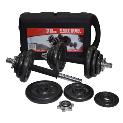 Dumbbell Set-20kg Cast Iron with Barbell Case
