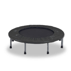 Black rebounder trampoline on a white background
