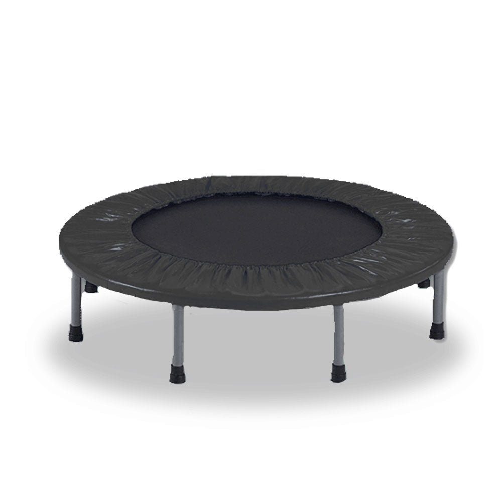 Black rebounder trampoline on a white background