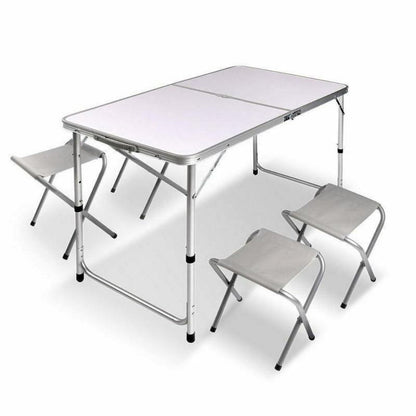 Folding Table With 4 x Folding Chairs - Aluminium - Factory Direct Shop