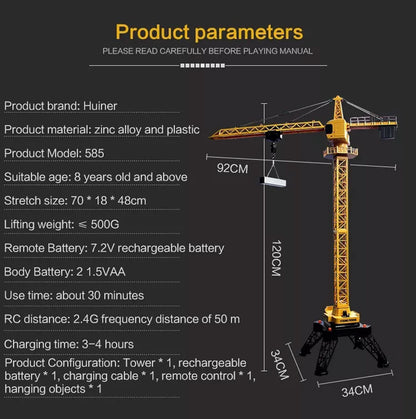 HUINA 1/14 12CH RC Alloy Tower Crane Engineering Construction Vehicle