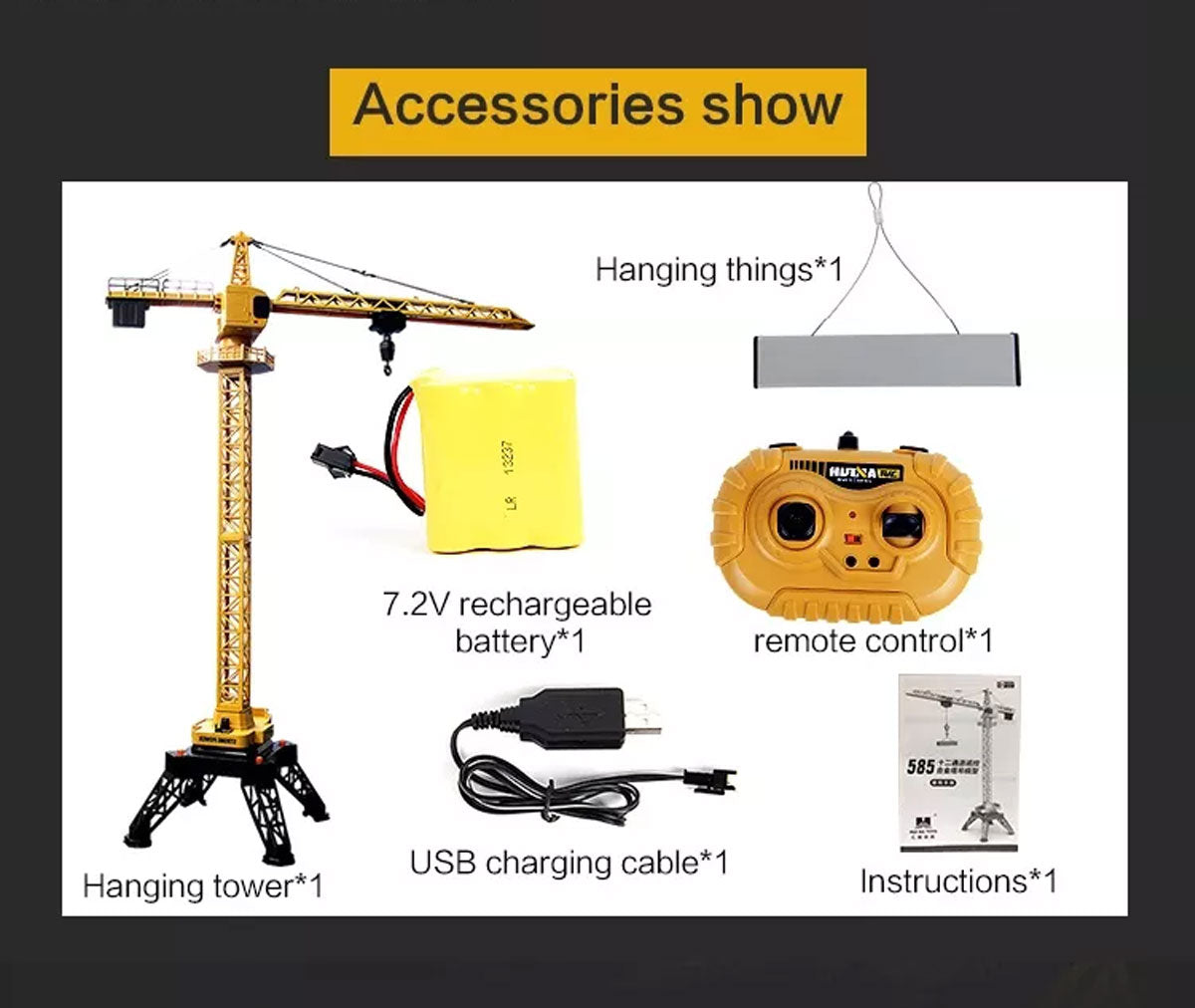 HUINA 1/14 12CH RC Alloy Tower Crane Engineering Construction Vehicle