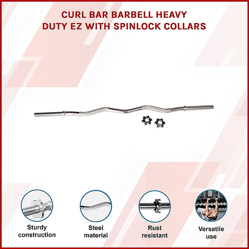Curl bar barbell heavy duty EZ with spinlock collars on a white background