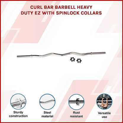 Curl bar barbell heavy duty EZ with spinlock collars on a white background