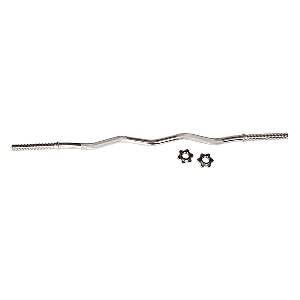 Silver EZ Curl Bar With Spinlock Collars with two collars on a white background