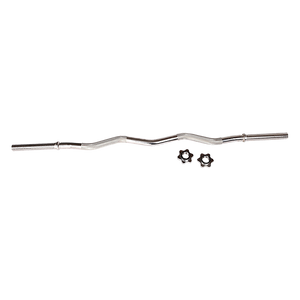 Silver EZ Curl Bar With Spinlock Collars with two collars on a white background