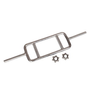A chrome-plated solid steel tricep bar with metal knurls and spinlock collars.