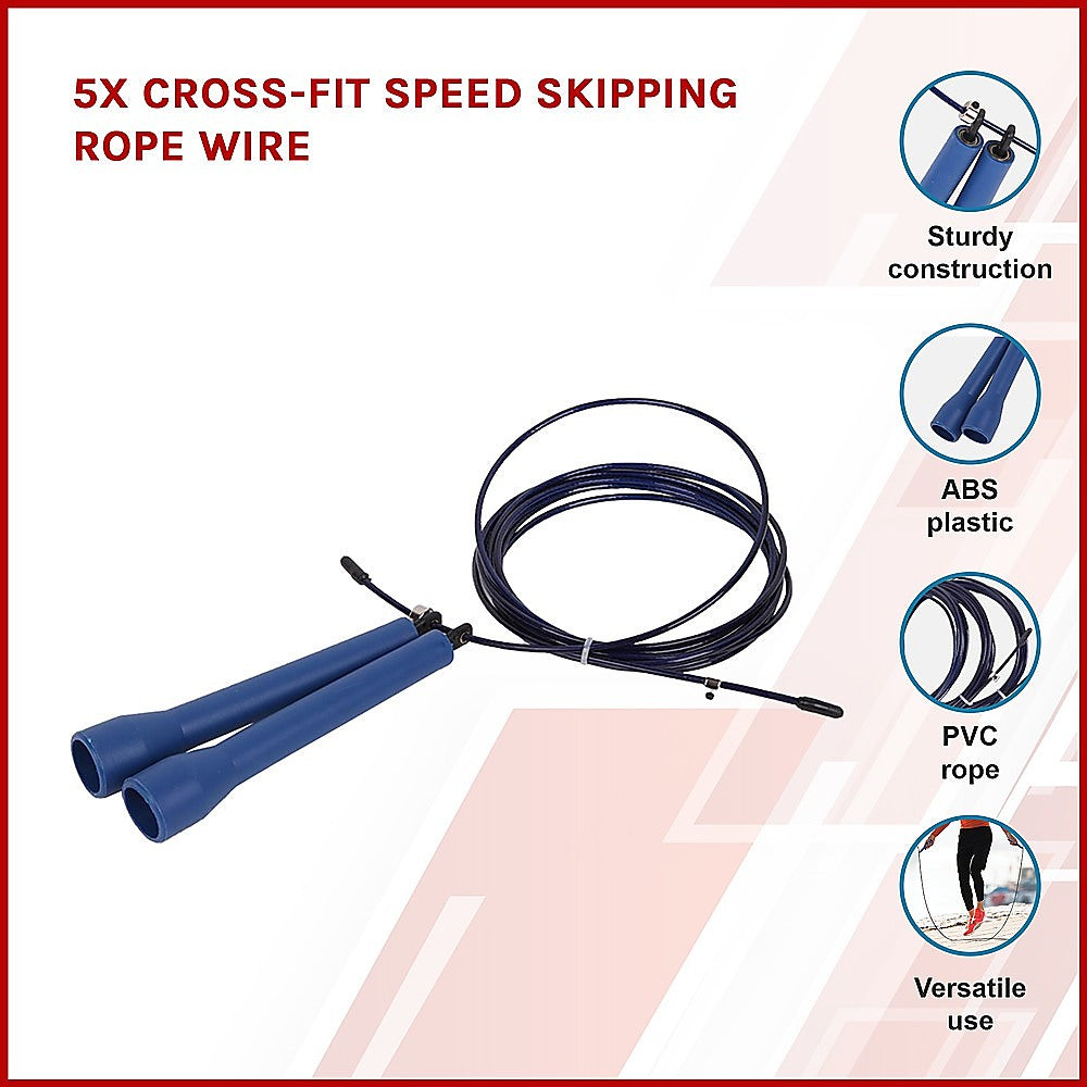 Cross-fit speed skipping rope with features highlighted on a white background