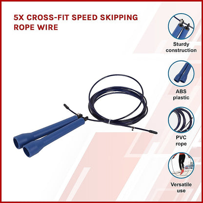 Cross-fit speed skipping rope with features highlighted on a white background