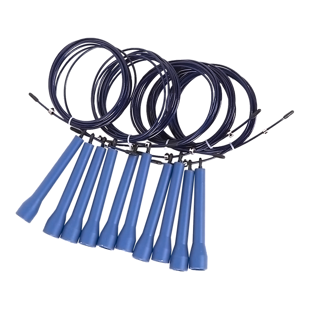 Set of jump ropes with blue handles on a white background