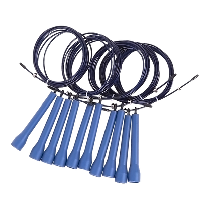 Set of jump ropes with blue handles on a white background