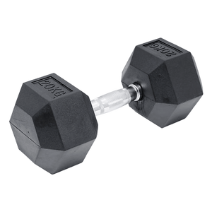 A single 20KG commercial rubber hex dumbbell with chrome handles.