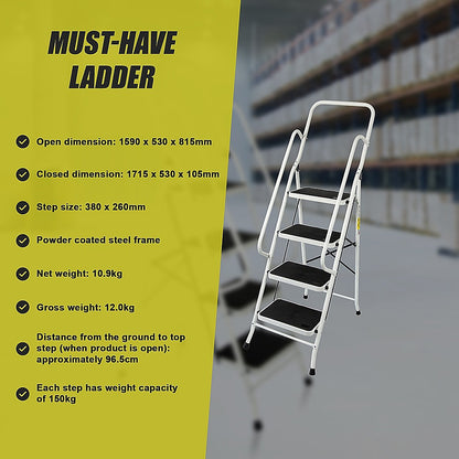Foldable Non Slip 4 Step Steel Ladder