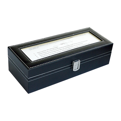 6 Slot Mens Watch Display Case Box Black PU Leather