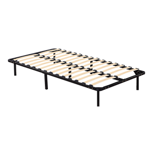 A black metal king single bed frame with a solid headboard and footboard, designed for a standard Australian sized king single mattress.