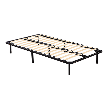 A black metal king single bed frame with a solid headboard and footboard, designed for a standard Australian sized king single mattress.