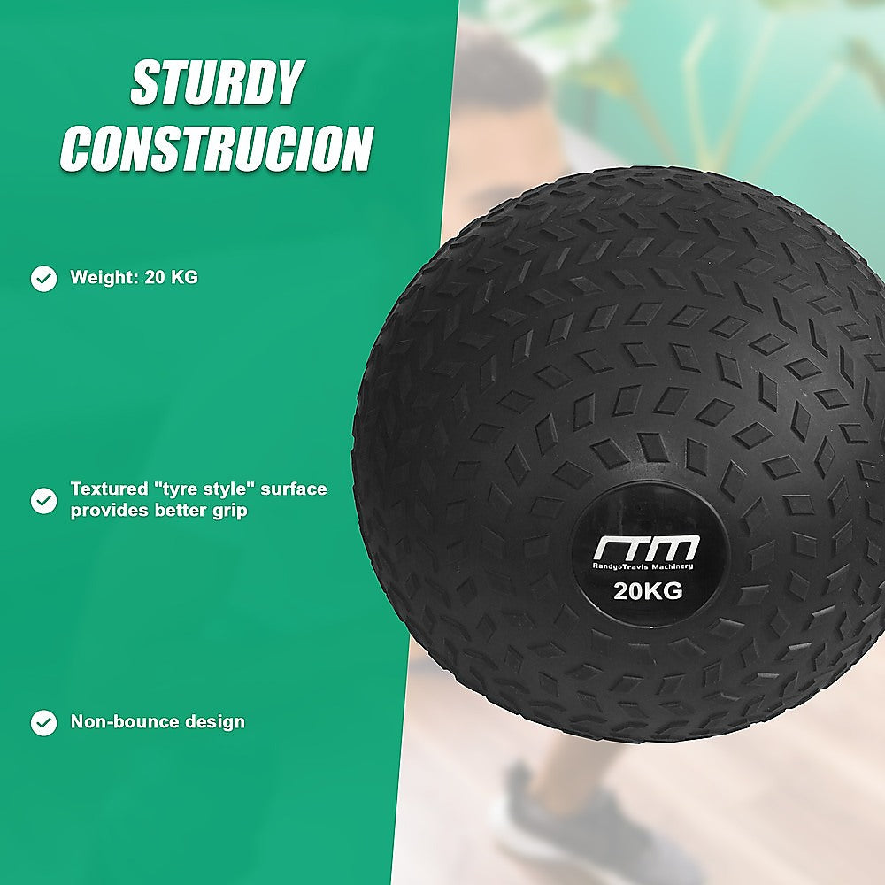 Black slam ball with text on a green background