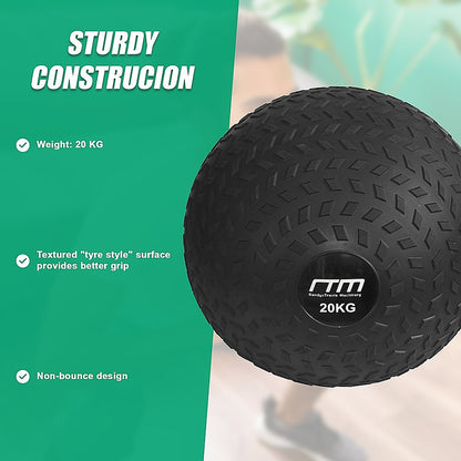 Black slam ball with text on a green background