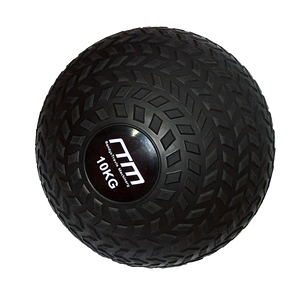 A 10kg black medicine ball with a textured surface designed to resemble a tire tread pattern.