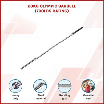 20KG Olympic barbell with features highlighted on a white background