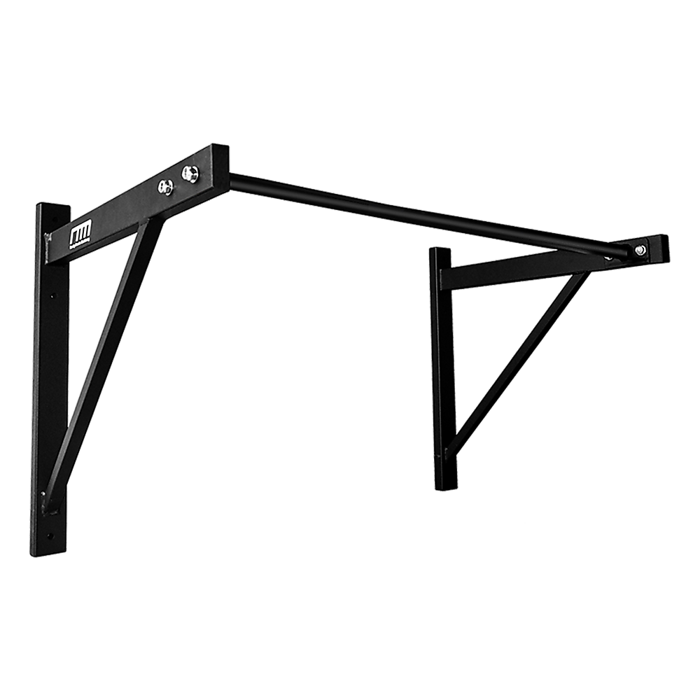 Black wall-mounted pull-up bar on a white background