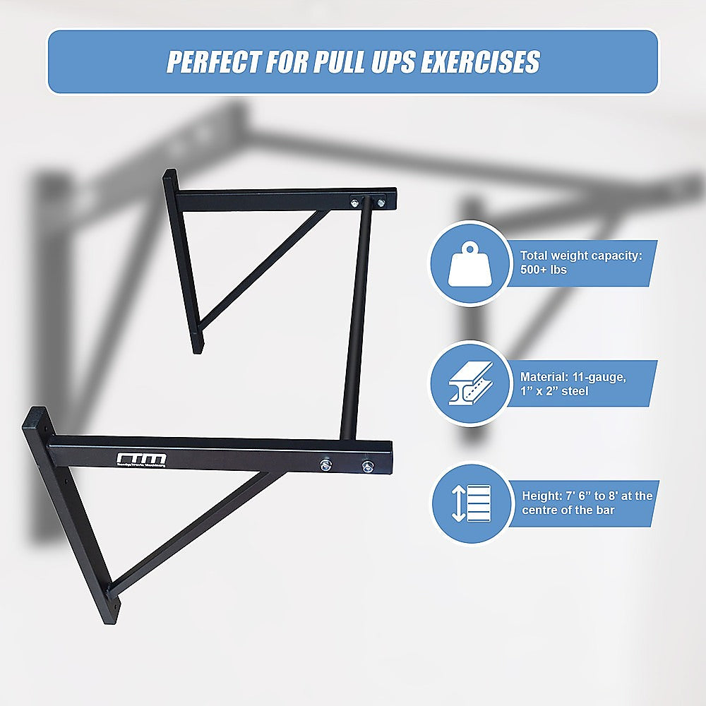 Black pull-up bar with product details on a white background