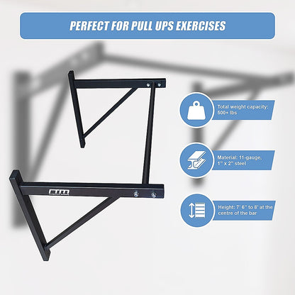 Black pull-up bar with product details on a white background