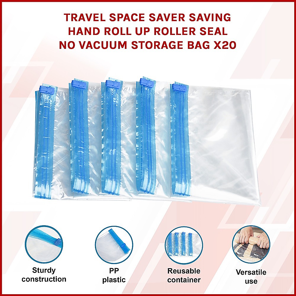 Travel Space Saver Saving Hand Roll Up Roller Seal No Vacuum Storage Bag x 20