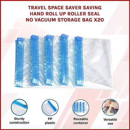 Travel Space Saver Saving Hand Roll Up Roller Seal No Vacuum Storage Bag x 20