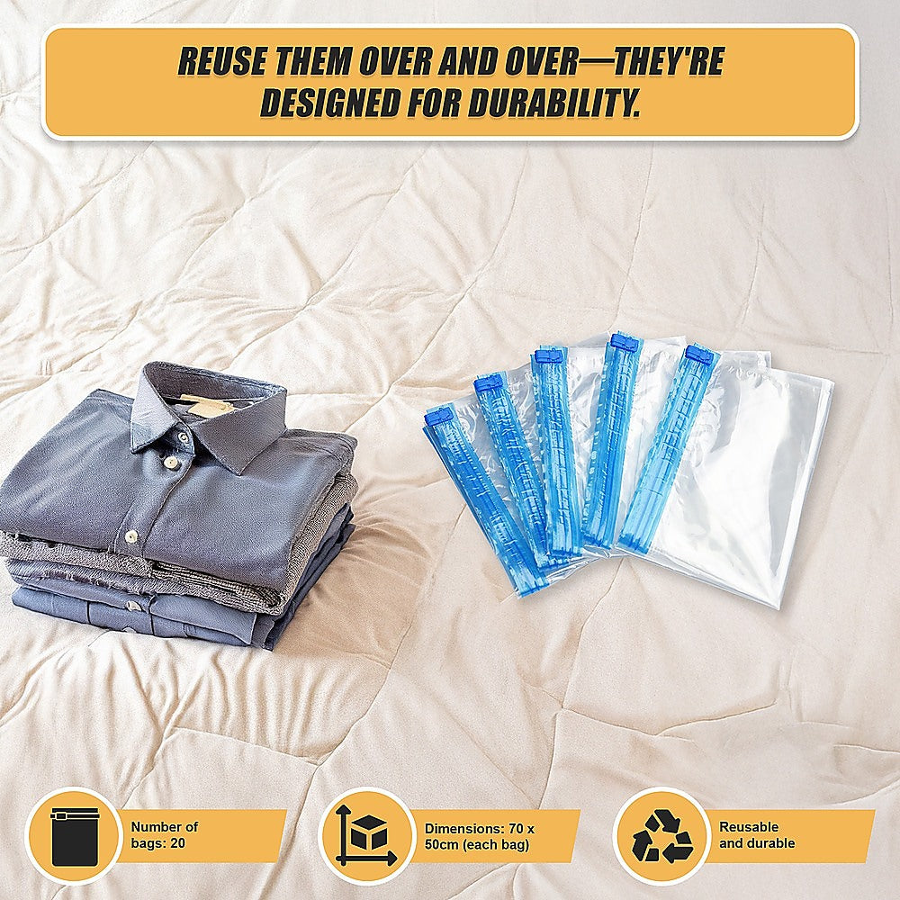 Travel Space Saver Saving Hand Roll Up Roller Seal No Vacuum Storage Bag x 20