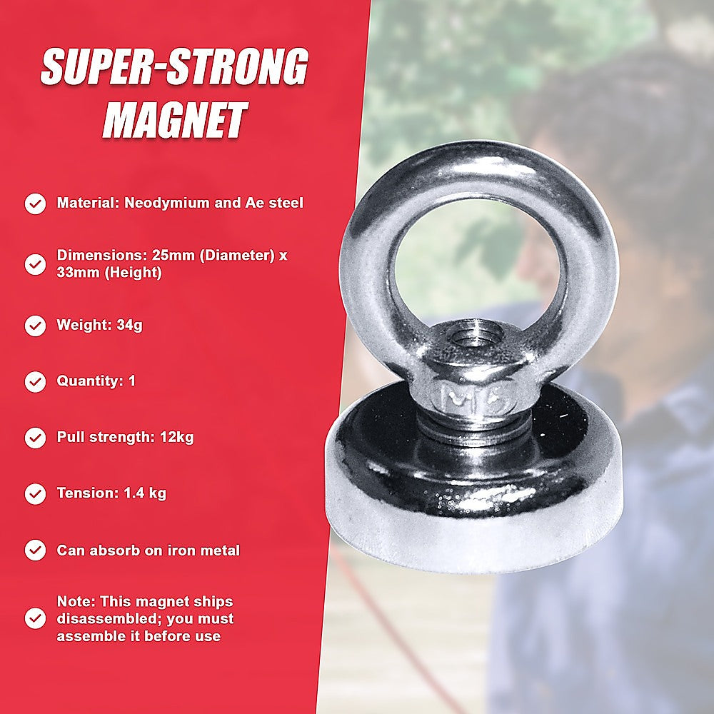 12Kg SALVAGE Strong MAGNET N52 Neodymium Eyebolt Circular Ring