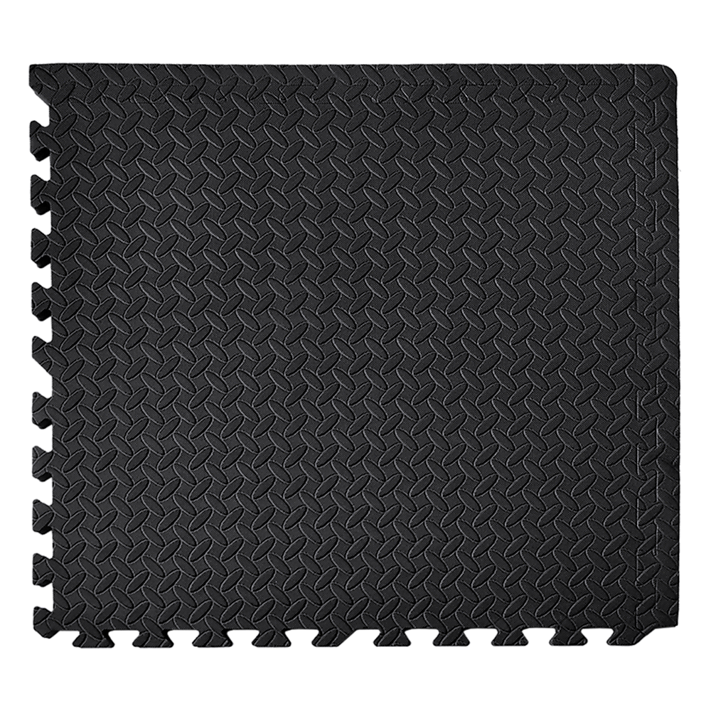 Black interlocking foam mat with textured surface