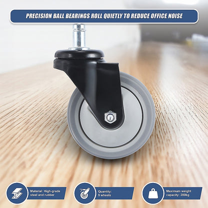 5 x Office Chair Caster Wheels Set Heavy Duty & Safe for All Floors w/Universal Fit
