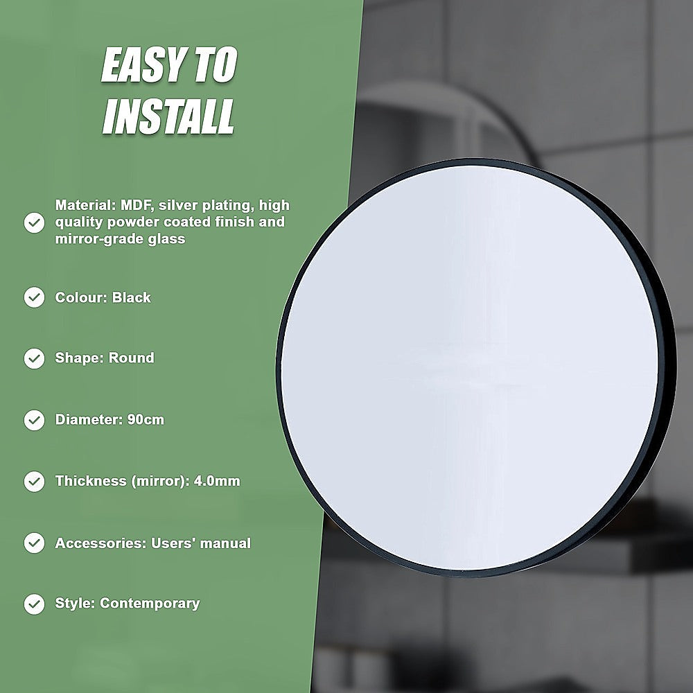 90cm Round Wall Mirror Bathroom Makeup Mirror by Della Francesca